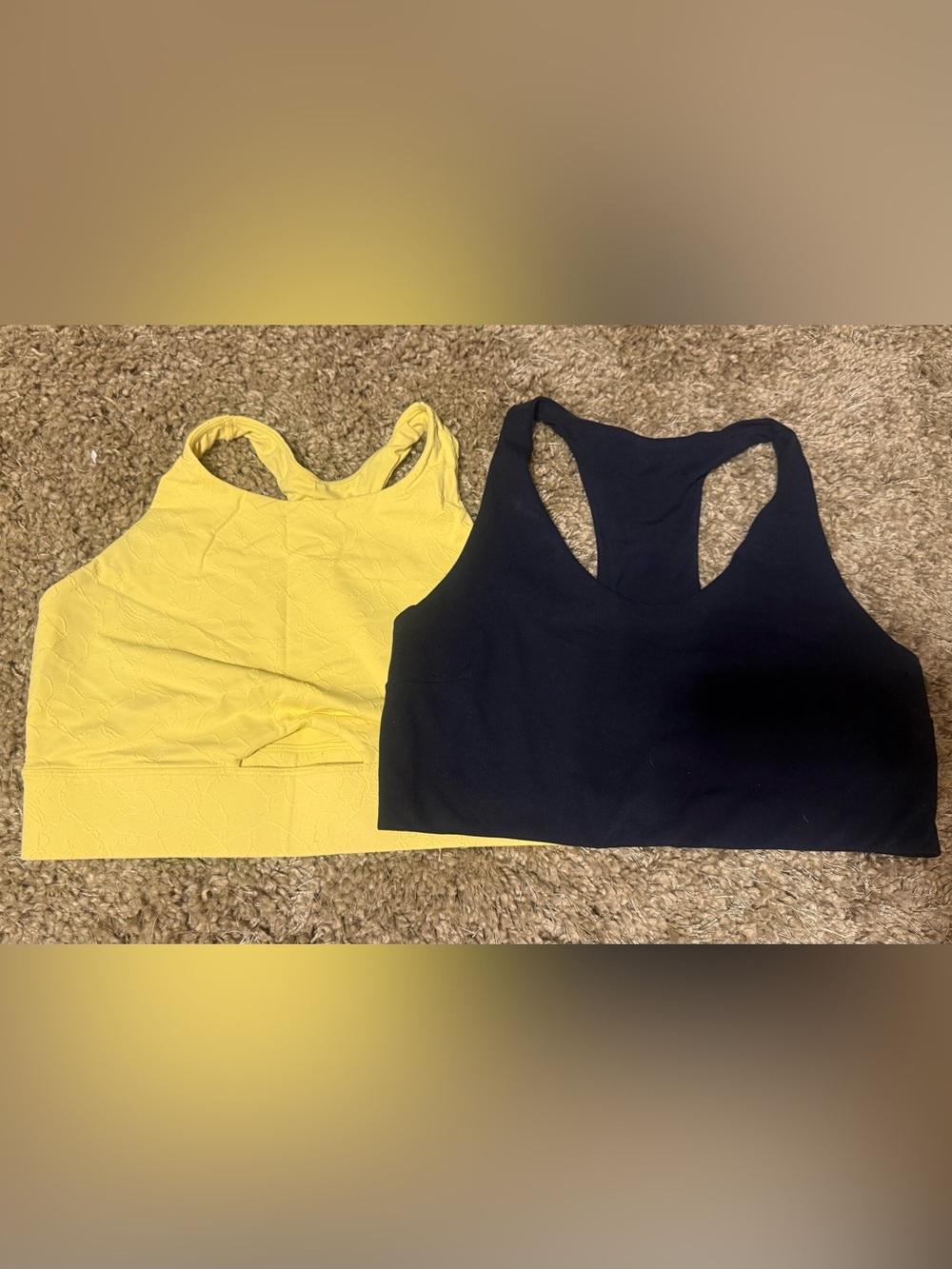 🍎Yellow Textured sorts bra & navy blue Racerback sports bra
